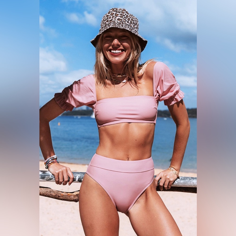 Pink high waisted CUPSHE bikini